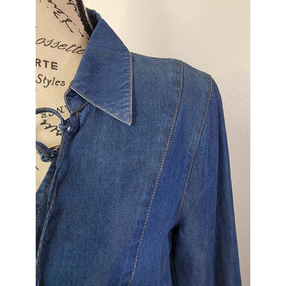 7 For All Mankind Chambray Mini Dress Women’s S Long Sleeve Western Dark Wash - Picture 4 of 9